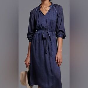 NWT Anthropologie Cloth & Stone Blue Bishop Sleeve Dress Size M